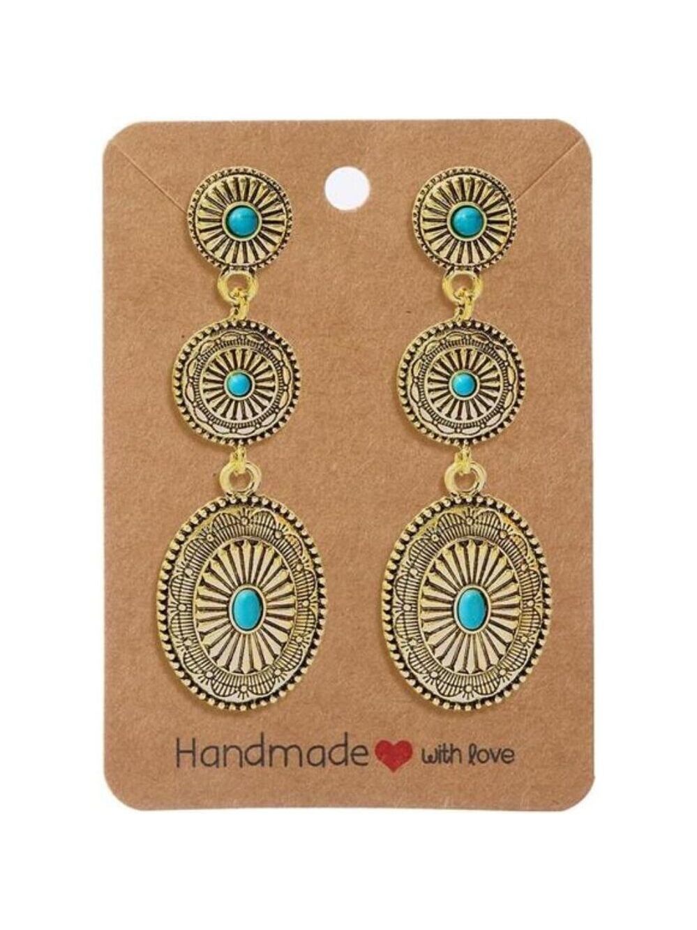 Western Turquoise Earrings Vintage Silver Gold Concho Boho Country Jewelry